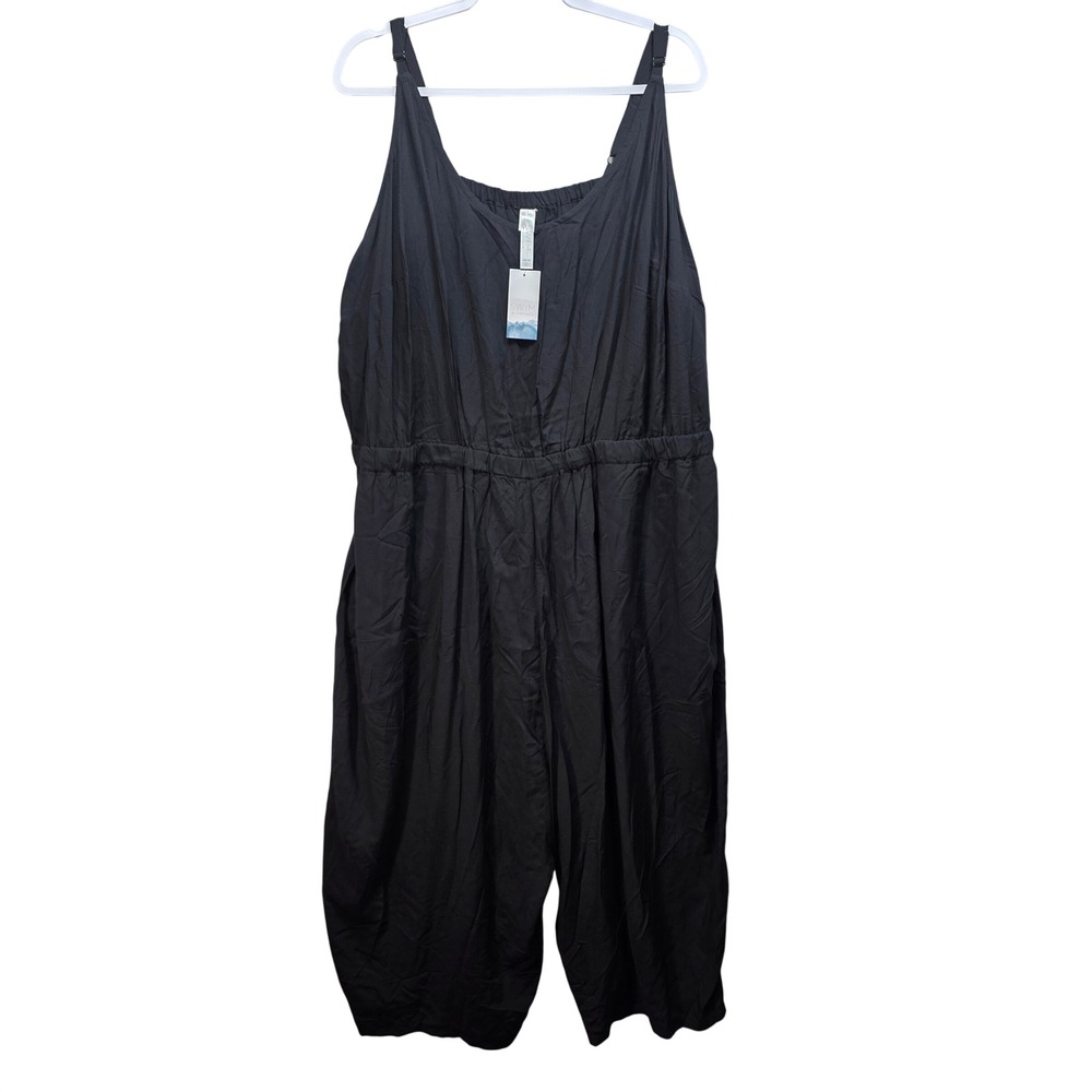 Cacique Buckle Jumpsuit Cover Up Womens 26/28 Beach Summer Black Rayon Pockets